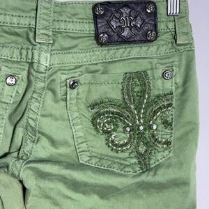 Miss Me Skinny Y2K Denim Jeans Womens Size 27 Embellished‎ Green McBling